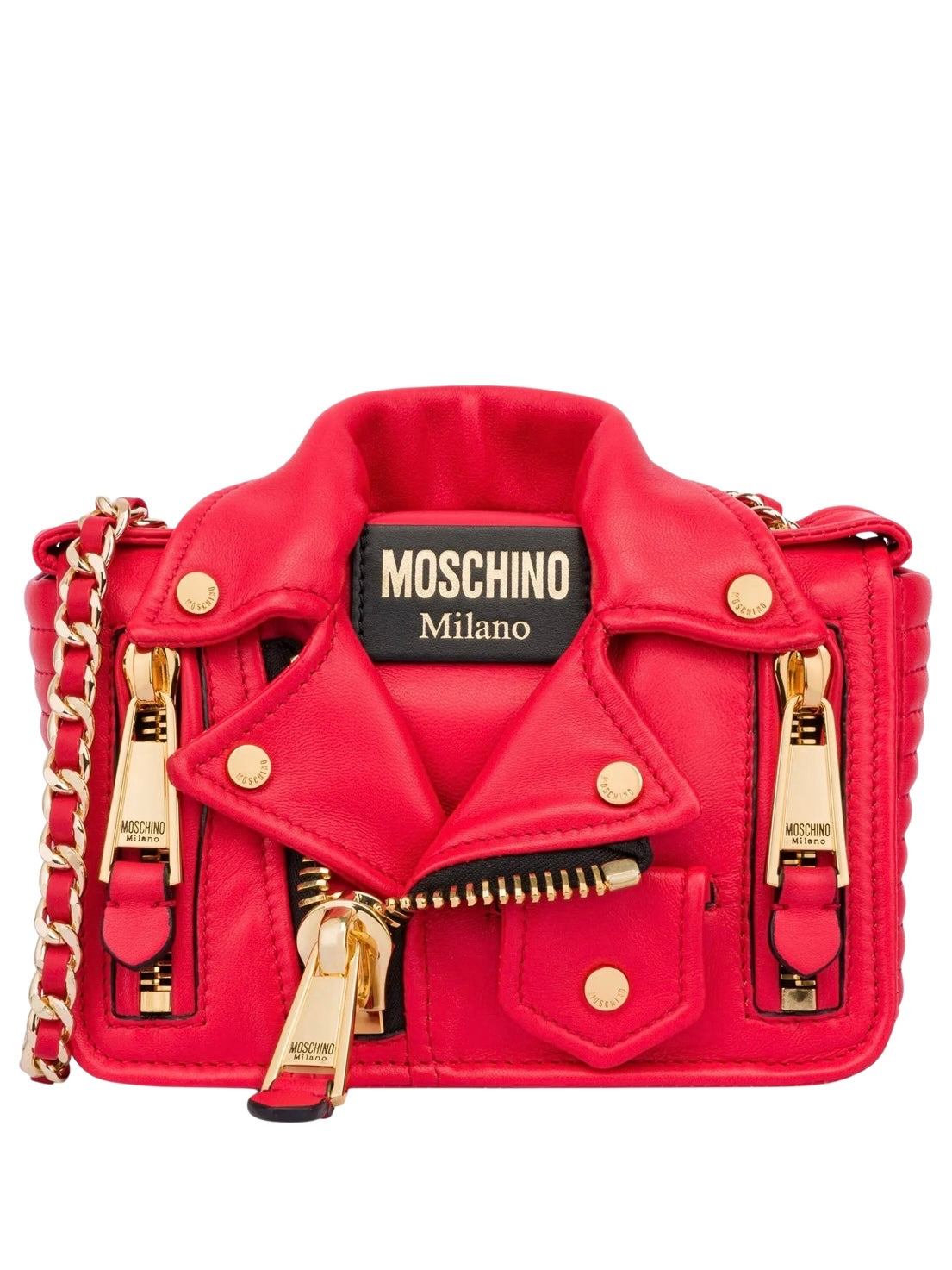 Moschino leather jacket discount purse