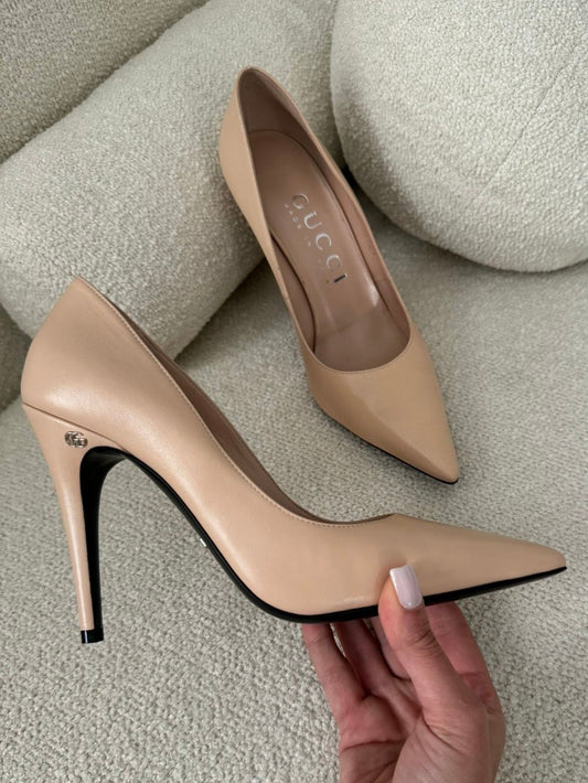 GUCCI WOMEN'S HIGH HEEL PUMP, CREAM, SIZE 9