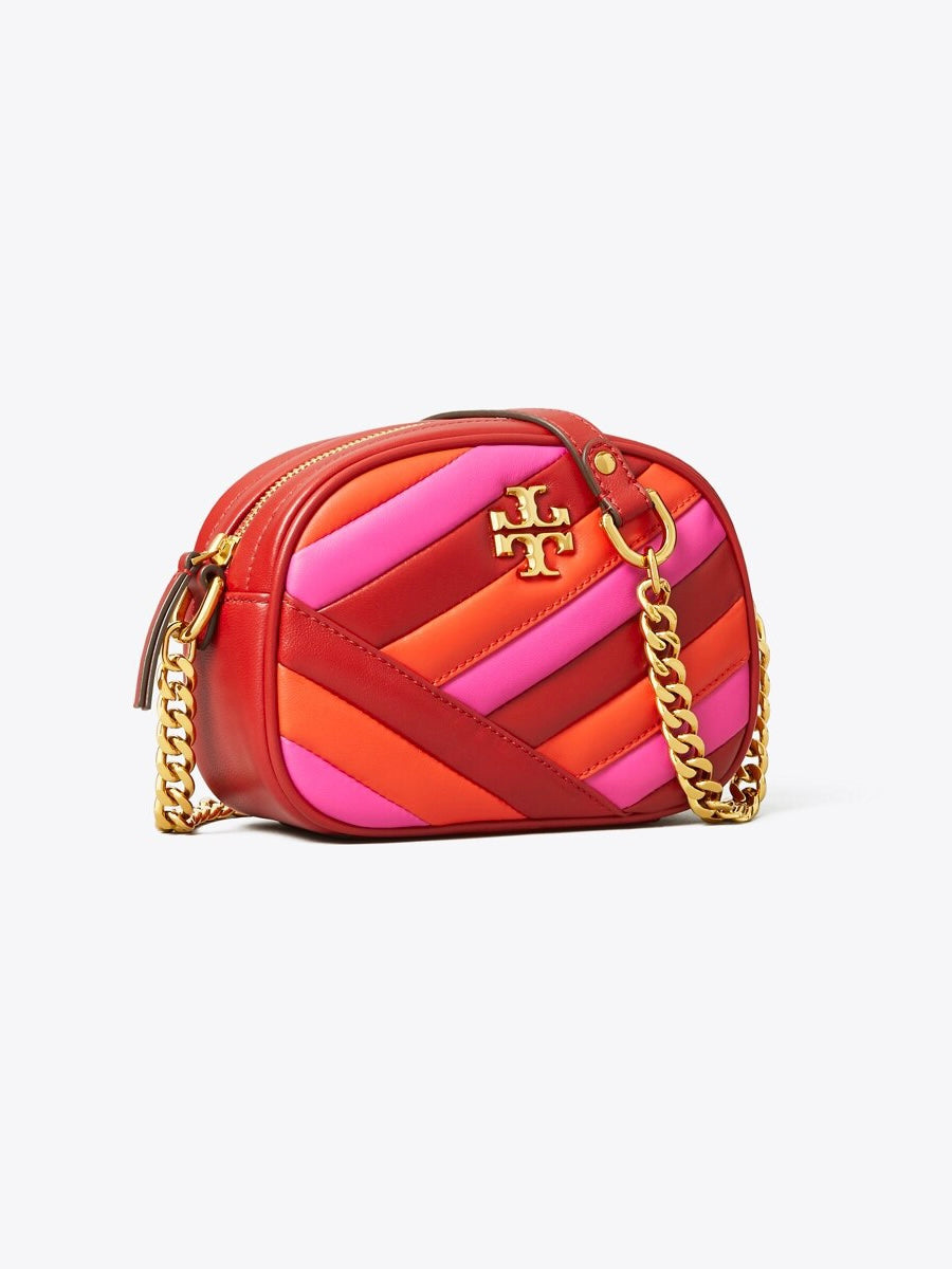 Kira Chevron Colorblock Small Leather Camera Bag RED APPLE /BRIGHT SAMBA / CRAZY PINK